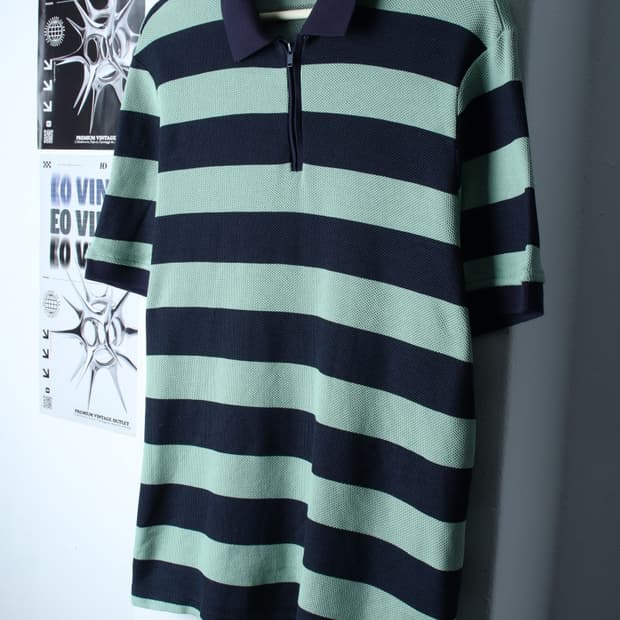 (L-XL) 자라 반팔 카라 티셔츠 반집업 스트라이프 네이비-H31674