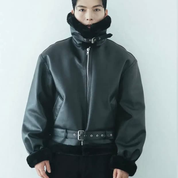 [새상품]론트 비건 레더 벨트 무스탕 블랙(M)