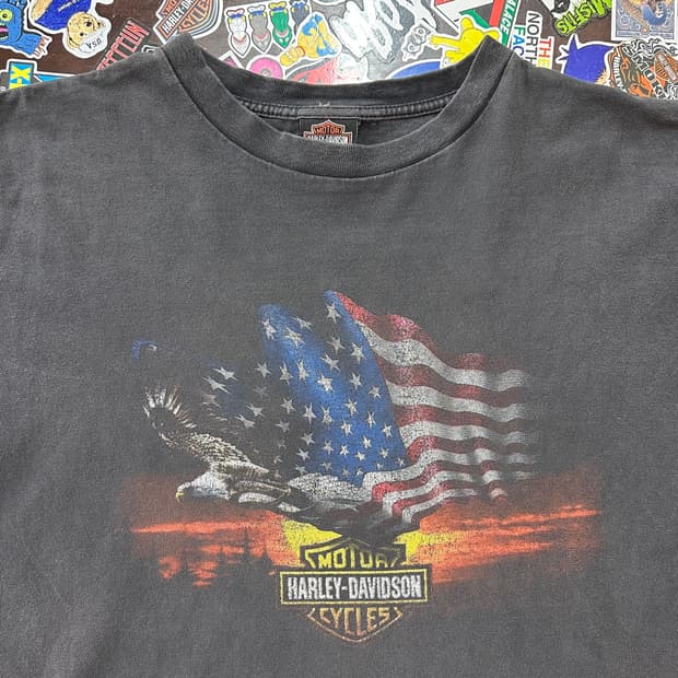 Early 00s USA 할리데이비슨 이글 라이트닝 페이디드 티셔츠 XL