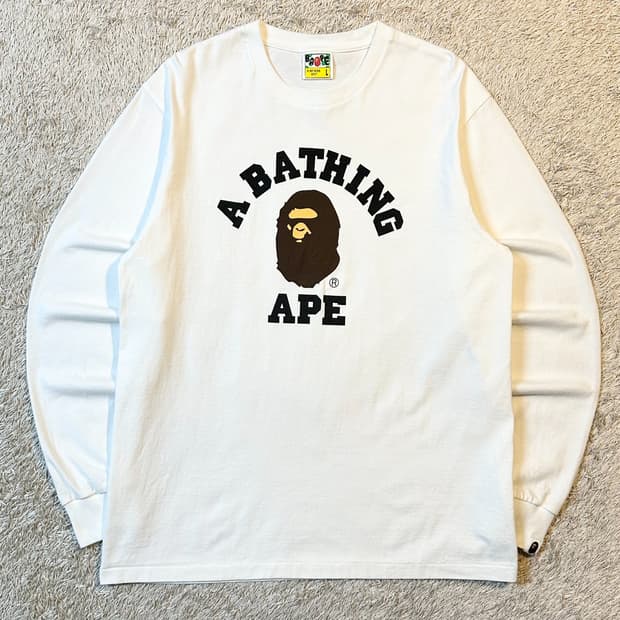 베이프 BAPE 컬리지 롱슬리브 긴팔 티셔츠 화이트