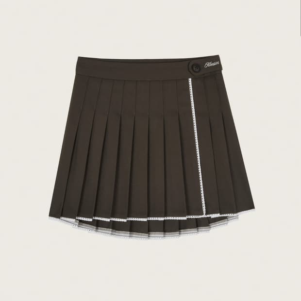 [새상품] 클리시어 크레페 레이스 플리츠 스커트 브라운 M