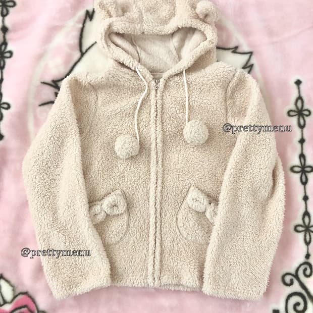 쿠마 폼폼이 리본 후드집업 바지 셋업 네코미미 빈티지 갸루 히메 오네 