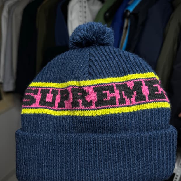 슈프림 빅 스트라이프 비니 네이비 - 24fw