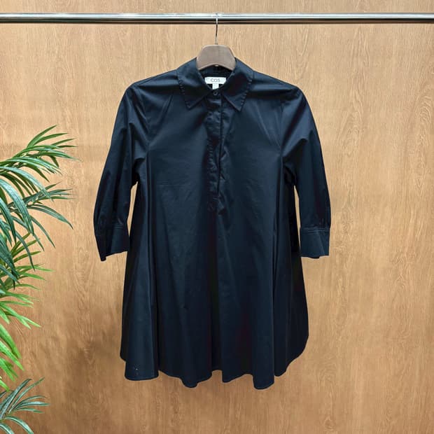 코스 코튼 카라넥 셔츠 원피스 히든 버튼 디테일 딥 네이비