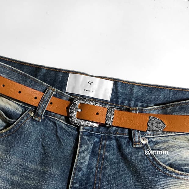 [Unisex] 웨스턴 에스닉 장식 가죽 벨트 카멜