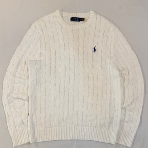 QR정품 폴로 랄프로렌 케이블 꽈배기 니트 크림 화이트 M