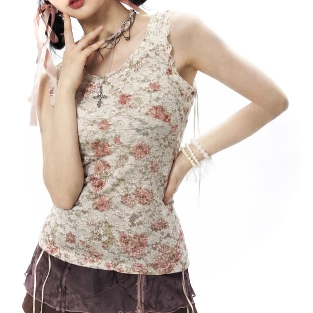 빈티지 플라워 나시