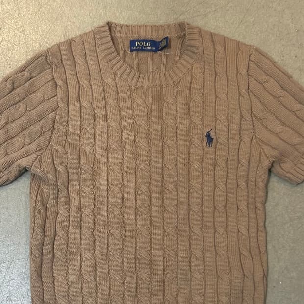 S 폴로랄프로렌 여성용 브라운 케이블 반팔 니트