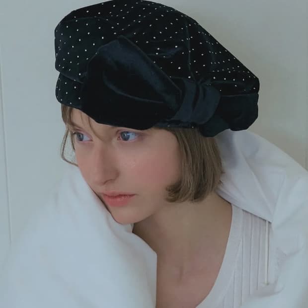 포에지담 벨벳 보우 베레모 블랙 새상품 착용X