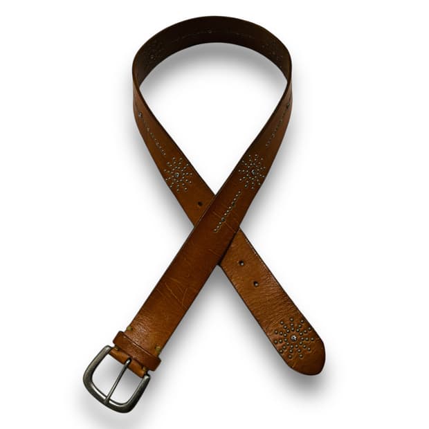 웨스턴 다중 스터드 쥬얼리 브라운 레더 벨트