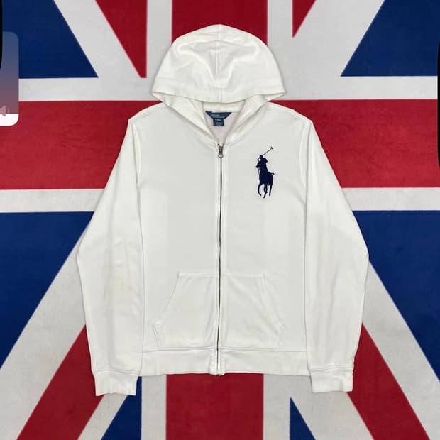 폴로 화이트 빅포니 후드집업