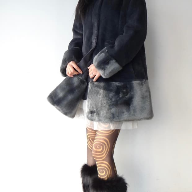 Formal double texture fur coat / grey