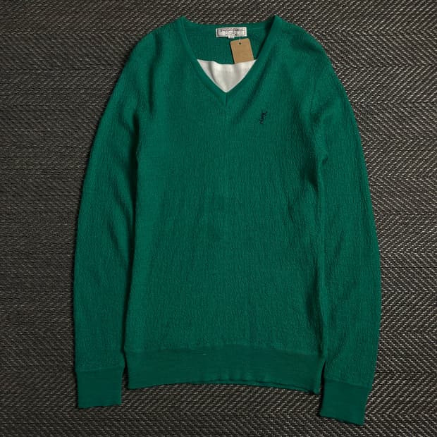 90s 입생로랑 아카이브 YSL 자수로고 미니멀 니트o 4720