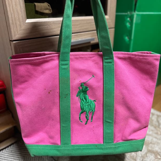 폴로 랄프로렌 핑크 그린 빅포니 토트백 
