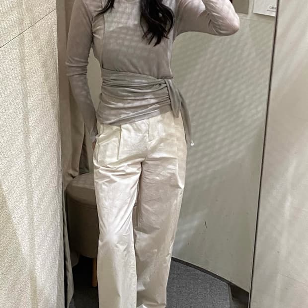 아우로 타이 레이어드 티셔츠 그레이