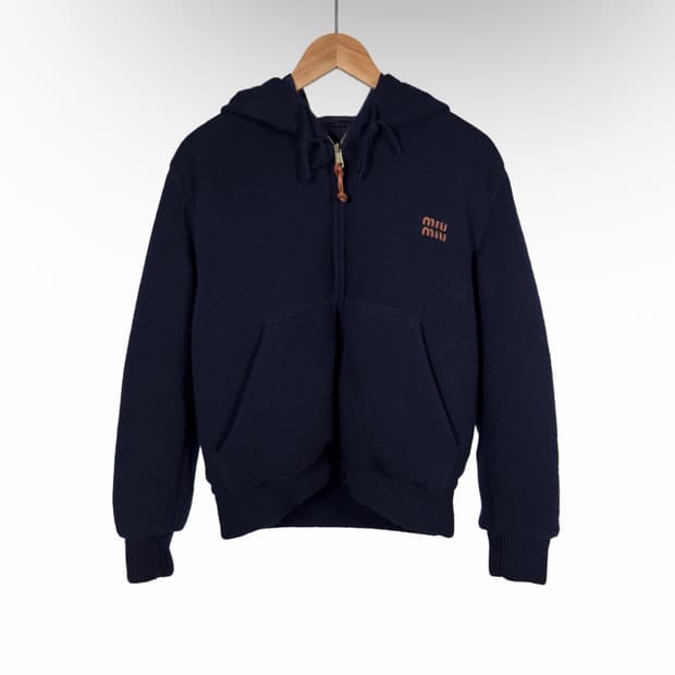 [38] 미우미우 여성 울 캐시미어 다운 후드 집업 자켓 블루 ML949