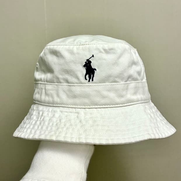 (S~M)POLO 폴로랄프로렌 화이트 버킷햇 벙거지모자 폴로모자