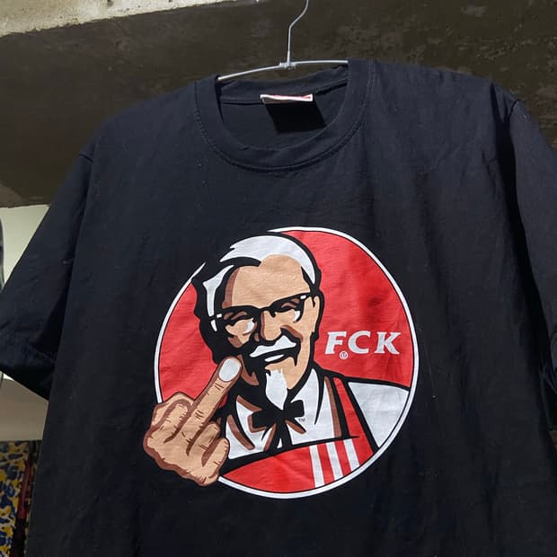 Vintage 헤드 올드스컬 FCK KFC 패러디 그래픽 빈티지 반팔 티