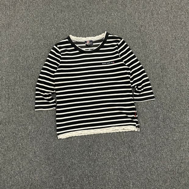 M)미치코런던 빈티지 여성 스트라이프 레이스 롱슬리브