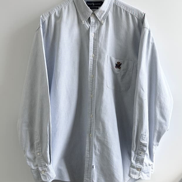 90s Polo Sit Down Bear Stripe Oxford Shi