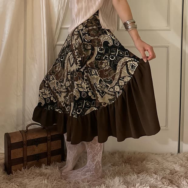Bohemian autumn frill pattern skirt