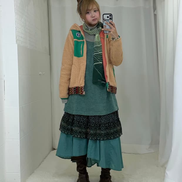 티티카카 플리스 히피 하구미 아오이유우 민트 코디세트