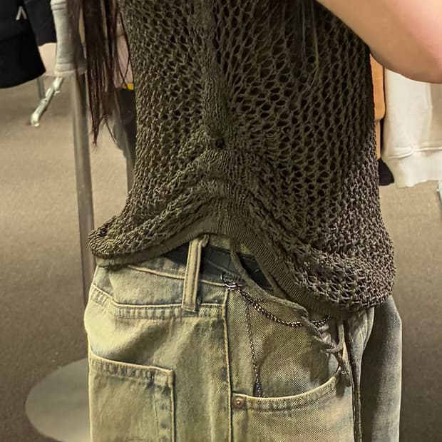 OS)Japanese vintage 여성 브라운 그물 나시