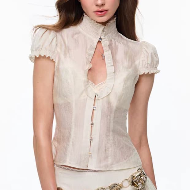 4muggle 레이스 퍼프 셔츠 아이보리