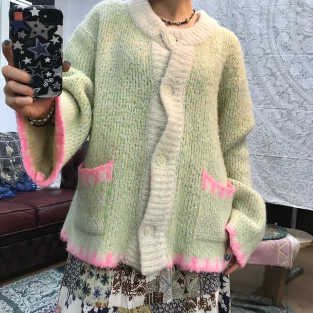 빈티지 여성 멀티컬러 니트 가디건 