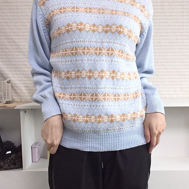 jpn vintage 스카이 블루 아가일 니트 y2k 갸루 일본빈티지
