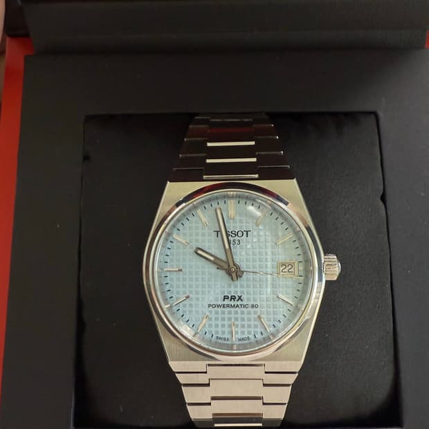 티쏘prx 35m 파워매틱80 아이스블루 팝니다 mop화이트랑 교환가능