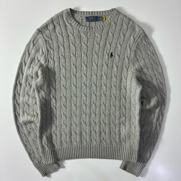 Polo  폴로 랄프로렌 자수 코튼 그레이 꽈배기 니트  