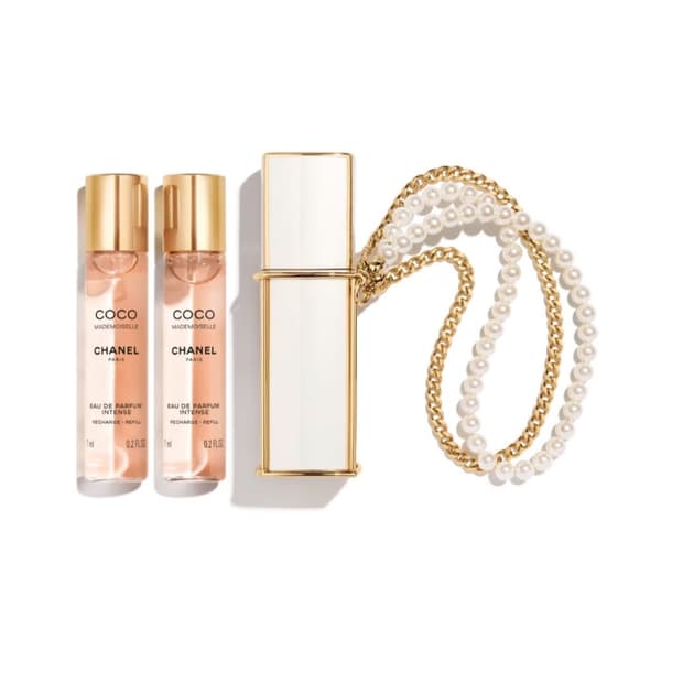 한정판 샤넬 코코마드모아젤 엥땅스 펄스 스프레이 진주 키링 향수