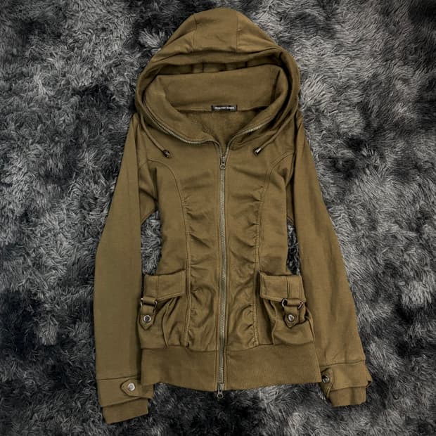 y2k 카키 셔링 후드집업