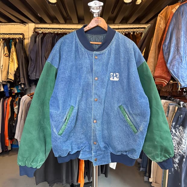 데님 자수 바시티 자켓 made in usa