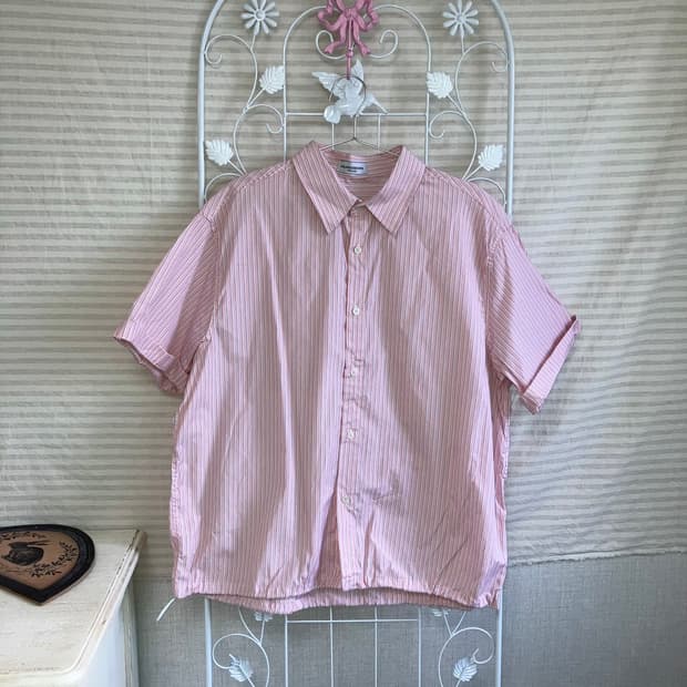 빈티지 핑크 스트라이프 셔링 셔츠 y2k 스트릿 갸루 펑키464
