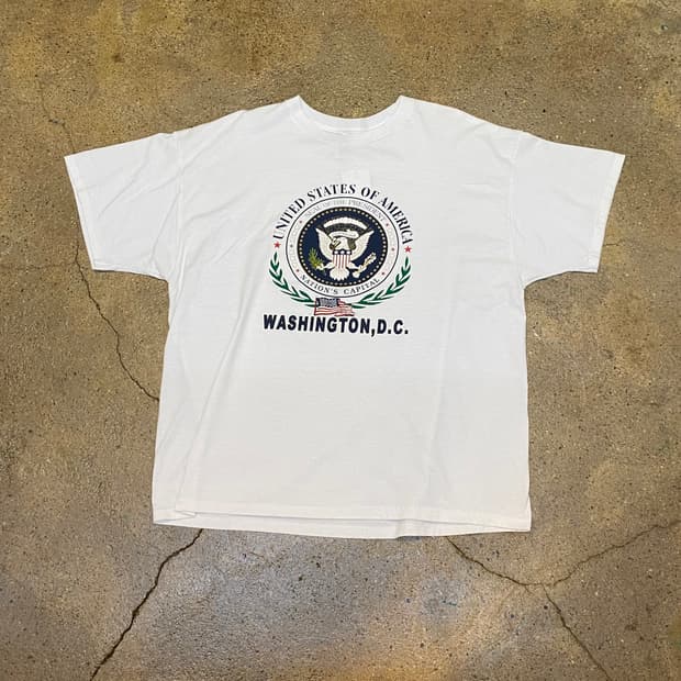 미국 빈티지 프루트오브더룸 아메리카 워싱턴 프린팅 반팔티