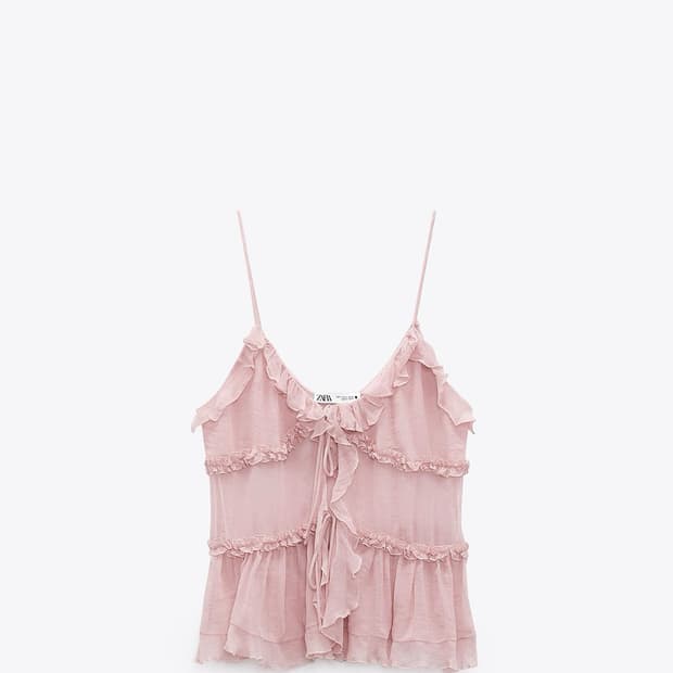 자라 세미 시스루 프릴 탑 L