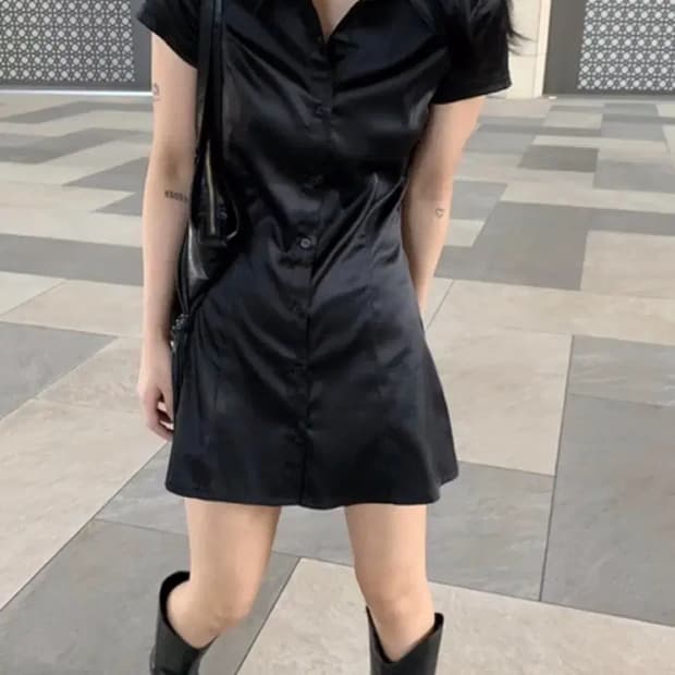 보헤미안 서울 새틴 셔츠원피스