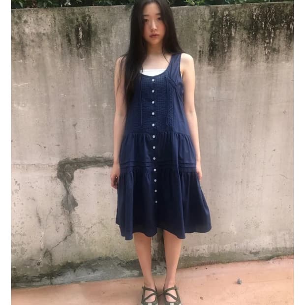 그린씨 보니타 슬리브리스 원피스 네이비