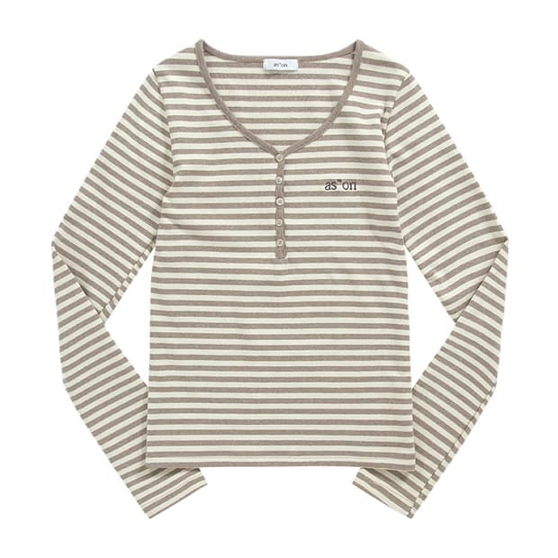 애즈온 엘렌 스트라이프 티 베이지 롱슬리브
