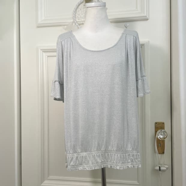 sheer gray glitter pleats loose top