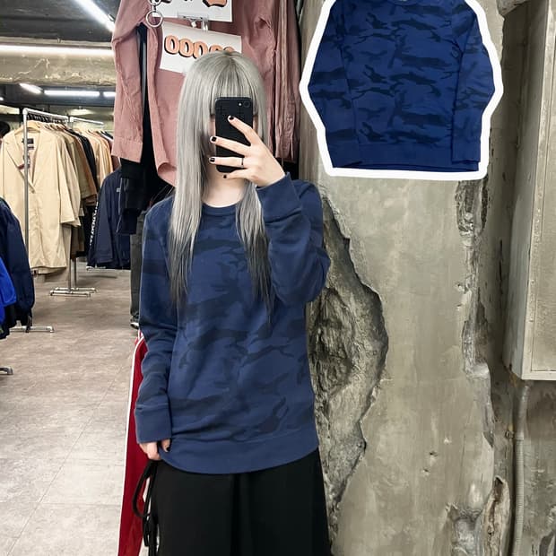 아베크롬비 카모 패턴 맨투맨 네이비 S  #csz3302