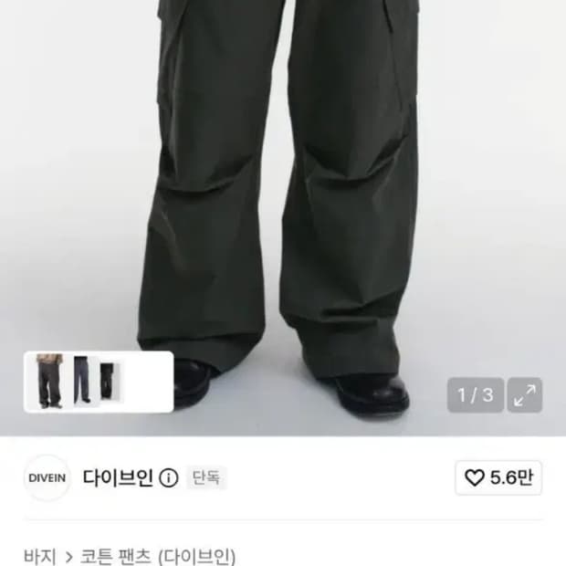 다이브인 VERN 베른 카고 팬츠 V2 차콜 2사이즈