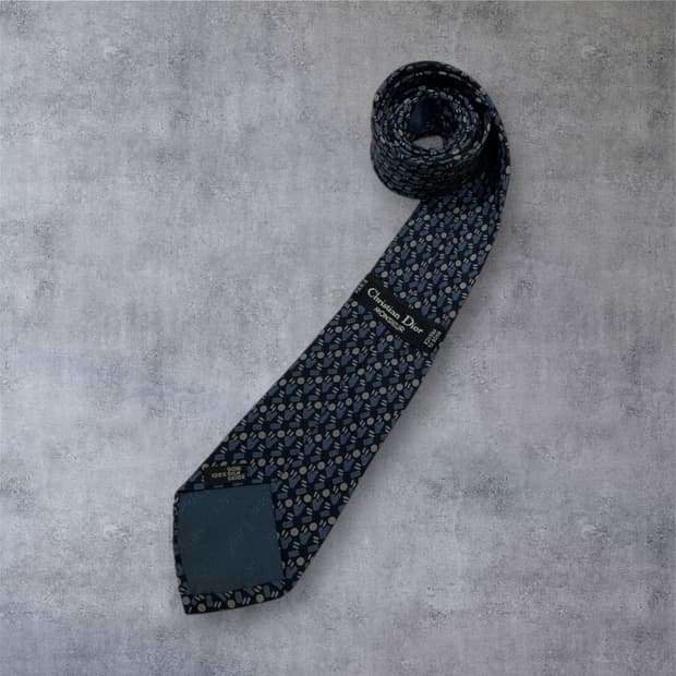 크리스찬 디올 Christian Dior 네이비 패턴 실크 넥타이