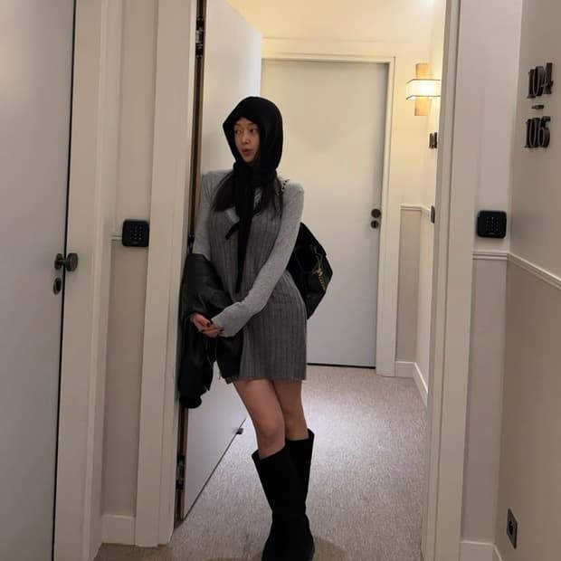 츄니토리 블랙 스웨이드 가죽 롱부츠 230