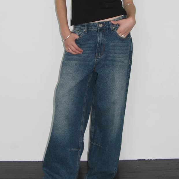 밀로 우먼 빈티지 와이드 데님 팬츠 워시드 블루 S