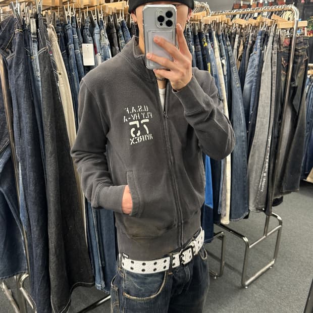 M) 아비렉스 스웻 집업 저지 차콜 