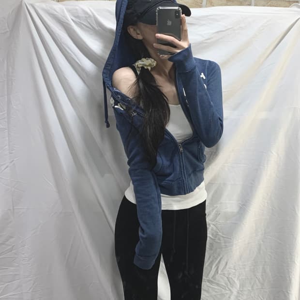홀리스터 후드집업 ,블루,XS,딱붙