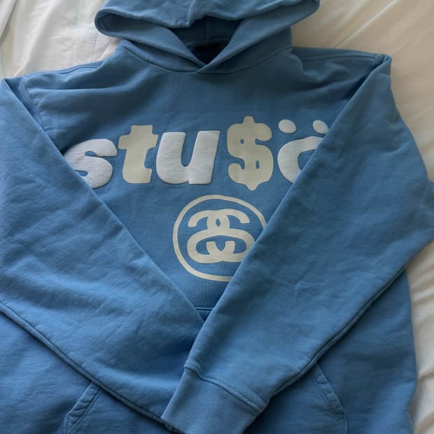스투시 x CPFM 8볼 피그먼트 다이드 후드 블루